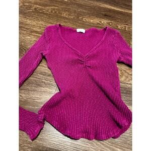 Anthropologie T. La V-Neck ruched Ribbed sweater